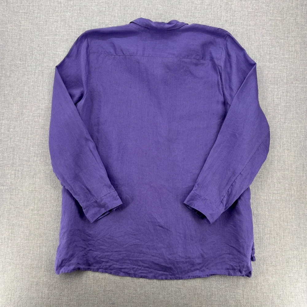 J.Jill Love Linen Essential Button Front Shirt Women XL Purple Minimal Coastal - Picture 3 of 11